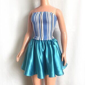 Blue-white Top & light-blue satin Mini Skirt for My Size Barbie Doll 36" New